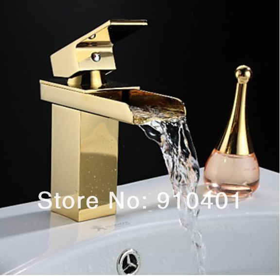 Wholesale And Retail Promotion Luxury Golden Finish Solid Brass Bathroom Waterfall Basin Faucet Single Hanlde