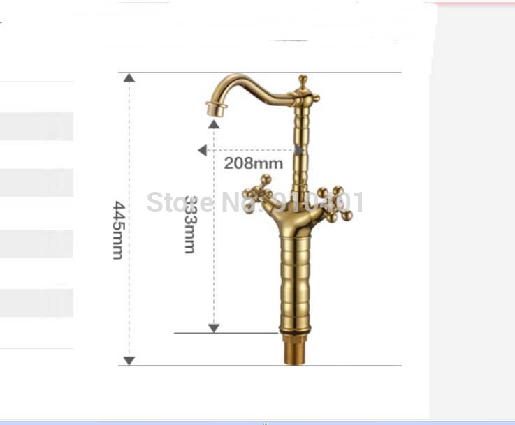 Wholesale And Retail Promotion Luxury Tall 18" Golden Brass Bathroom Faucet Dual Cross Handles Sink Mixer Tap