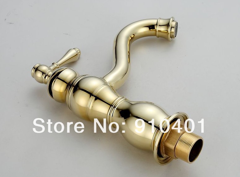 Wholesale And Retail Promotion NEW Golden Brass Deck Mounted Bathroom Basin Faucet Single Handle Sink Mixer Tap