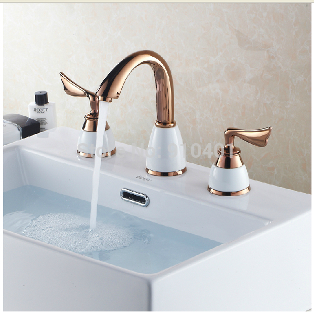 Wholesale And Retail Promotion NEW Modern Widespread Bathroom Basin Faucet Dual Handles Vanity Sink Mixer Tap