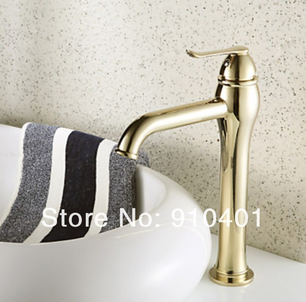 Wholesale And Retail Promotion New Golden Deck Mounted Bathroom Faucet Single Handle Tall Countertop Mixer Tap