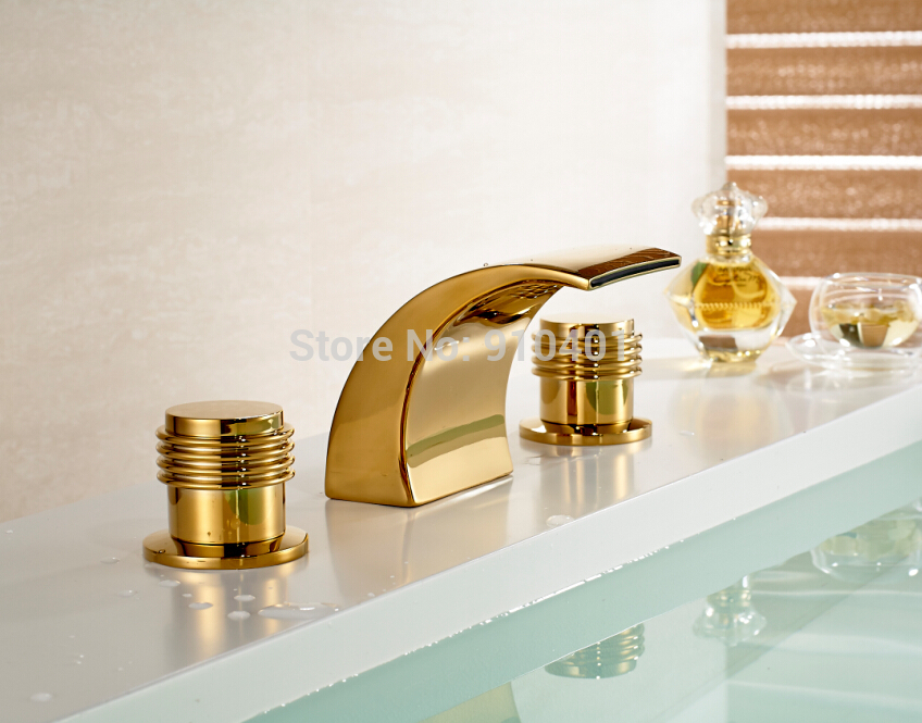 Wholesale And Retail Promotion Roman Waterall Bathroom Widespread Basin Faucet Dual Handles Vanity Sink Mixer