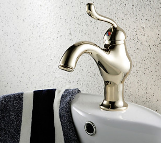Wholesale And Retail Promotion Solid Brass Golden Bathroom Faucet Deck Mounted Single Handle Basin Mixer Tap