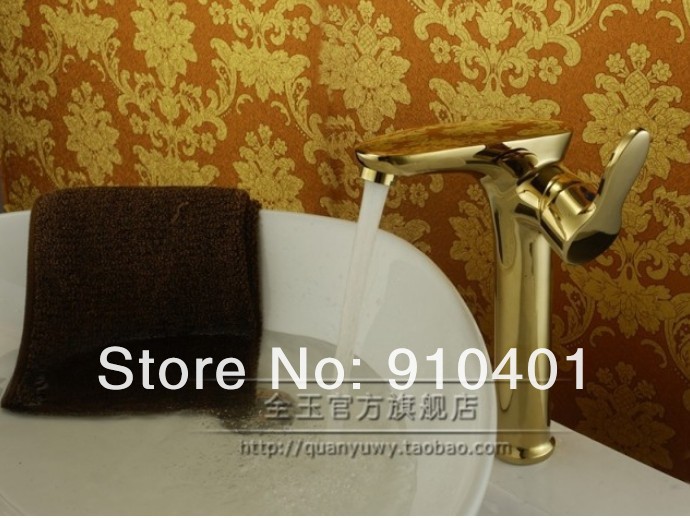 Wholesale And Retail Promotion Tall Style Polished Golden Finish Bathroom Basin Faucet Single Handle Mixer Tap