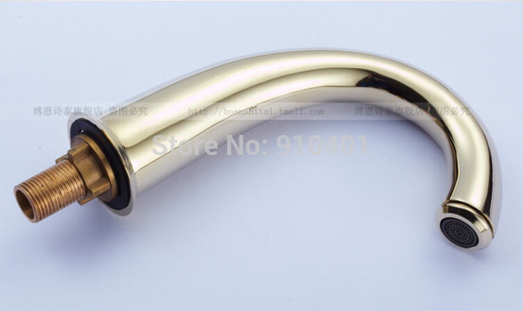 Wholesale And Retail Promotion Widespread Golden Brass Bathroom Basin Faucet Dual Handles Vanity Sink Mixer Tap
