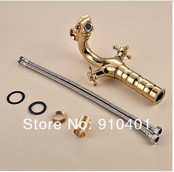 Wholesale and Retail Promotion NEW Golden Brass Bathroom Dragon Faucet Dual Cross Handles Tall Sink Mixer Tap