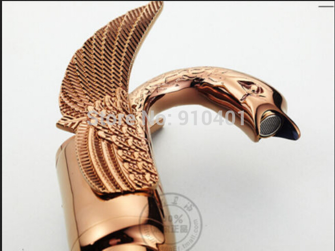 Wholesale and retail Promotion Rose Golden Bathroom Basin Faucet Vanity Sink Swan Mixer Tap Faucet Single Lever