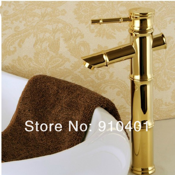 Wholesale And Retail Promotion Deck Mounted Golden Finish Brass Bamboo Bathroom Basin Faucet Single Handle Tap