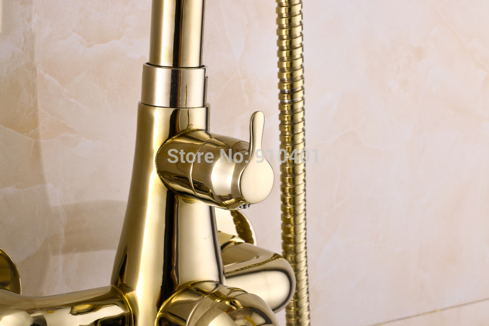 Wholesale And Retail Promotion Luxury Golden Brass Rain Shower Faucet Single Handle Tub Mixer Tap Hand Shower