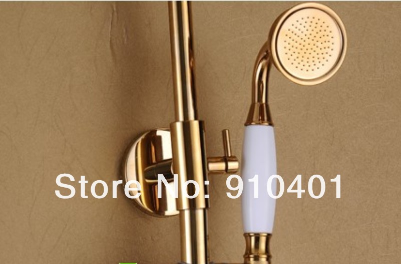 Wholesale And Retail Promotion Luxury Golden Finish Shower Faucet Set 8" Round Rain Shower Bathtub Mixer Tap