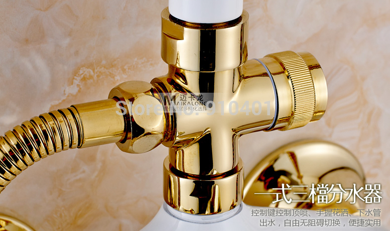 Wholesale And Retail Promotion Luxury Wall Mounted White Painting Golden Brass Bathroom Shower Faucet Tub Mixer