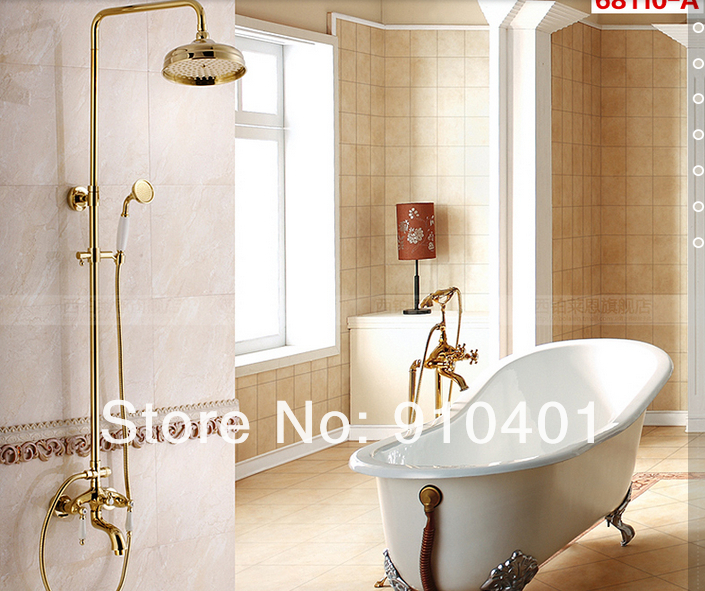 Wholesale And Retail Promotion NEW Luxury Rain Shower Faucet Set 8" Round Shower Head Tub Mixer Tap Hand Shower