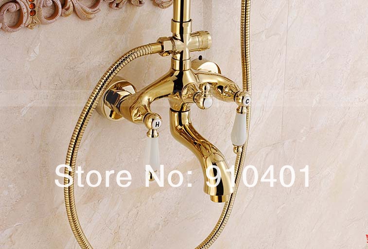 Wholesale And Retail Promotion NEW Luxury Rain Shower Faucet Set 8" Round Shower Head Tub Mixer Tap Hand Shower