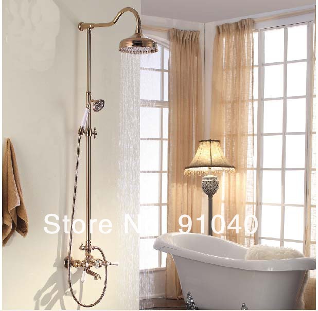 Wholesale And Retail Promotion NEW Luxury Rose Golden Brass 8" Rain Shower + Tub Valve Mixer Tap + Hand Shower