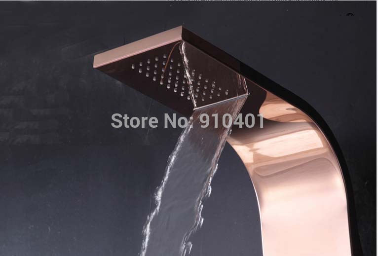 Wholesale And Retail Promotion Rose Golden Brass Bathroom Shower Column Waterfall Shower Head Tub Mixer Shower