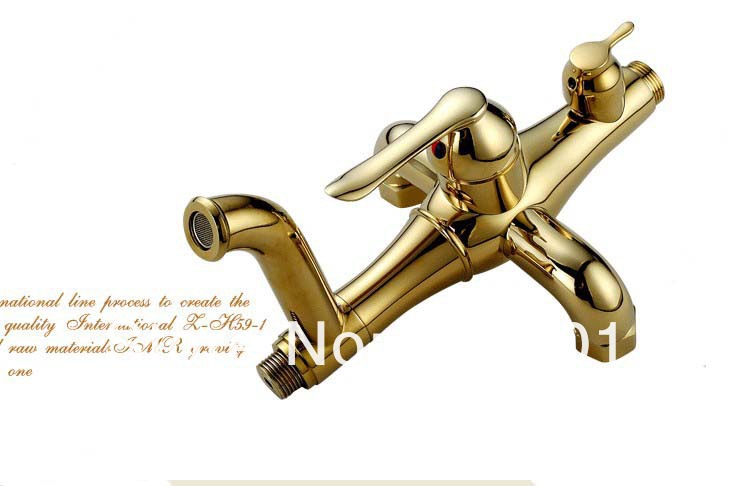 Wholesale And Retail Promotion Wall Mounted Luxury Golden Brass Rain Showr Faucet Single Handle Tub Mixer Tap