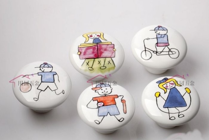 Cartoon Cute Handle Girls and Book Door Cabinet Drawer Ceramic Knob Pulls MBS038-1
