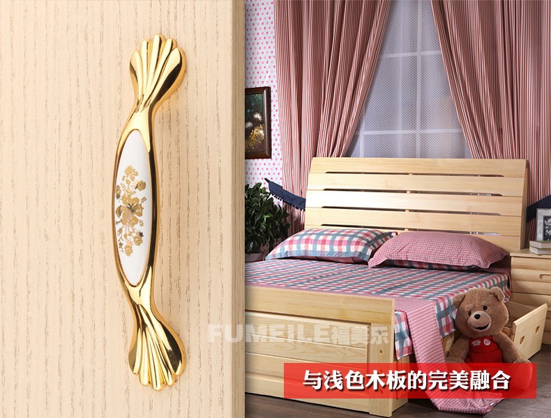 Golden Ceramic Cabinet Wardrobe Cupboard Knob Drawer Door Pulls Handles 128mm 5.04" MBS347-3