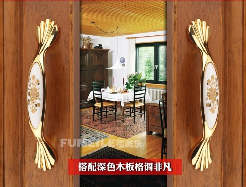 Golden Ceramic Cabinet Wardrobe Cupboard Knob Drawer Door Pulls Handles 128mm 5.04" MBS347-3