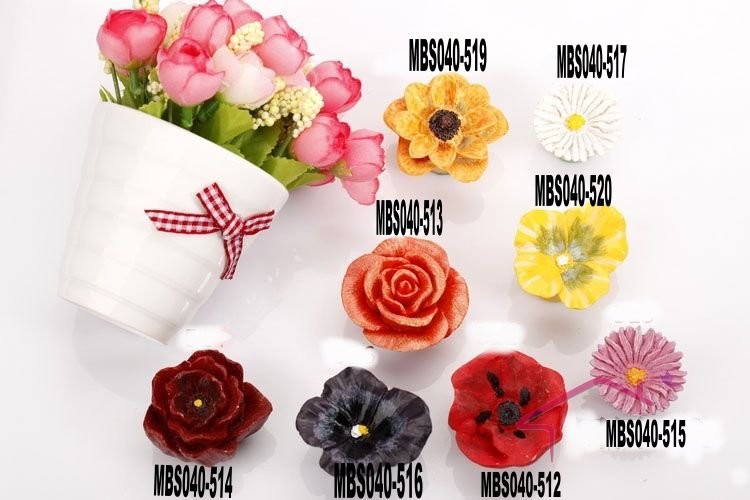 Rose Flowers Simple Style Resin Cabinet Cupboard Drawer Knob Door Pulls Handle MBS040-2