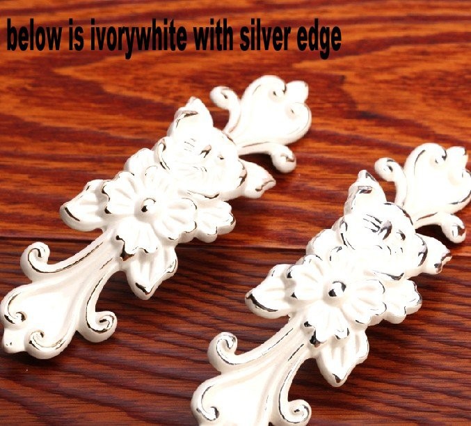 Silver Edge Handle Ivory White Door Cabinet Drawer Knob Pulls 3.78" 96MM MBS033-5