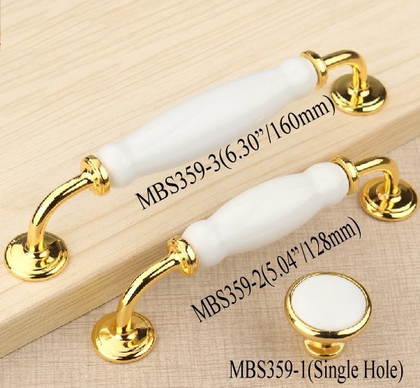 White Ceramics Cabinet Wardrobe Cupboard Knob Drawer Door Pulls Handles 128mm 5.04" MBS359-2