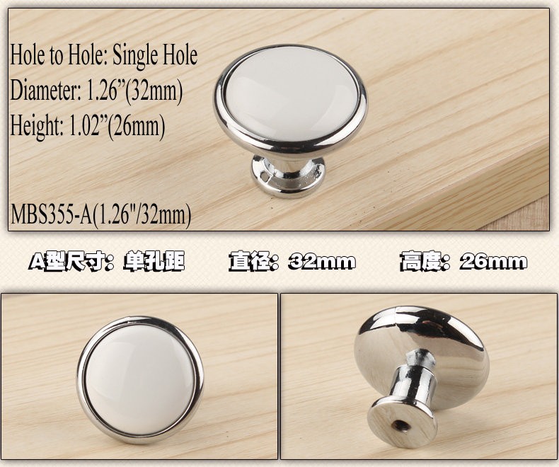 White Ceramics Cabinet Wardrobe Cupboard Knob Drawer Door Pulls Handles MBS355-1