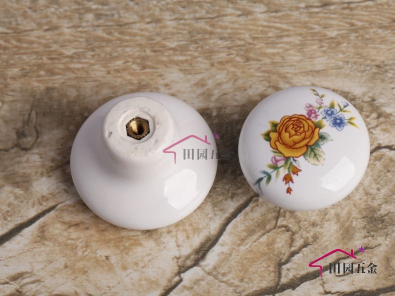 Yellow Rose Circle Style Cabinet Wardrobe Cupboard Drawer Pulls Ceramic Handles MBS063-1
