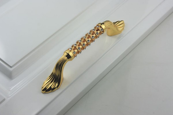 European simple style Classical real 24k golden with diamond high grade zinc alloy knob furniture handle for noble home