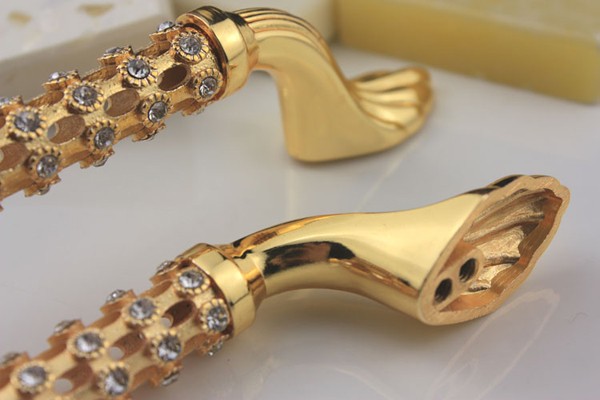 European simple style Classical real 24k golden with diamond high grade zinc alloy knob furniture handle for noble home