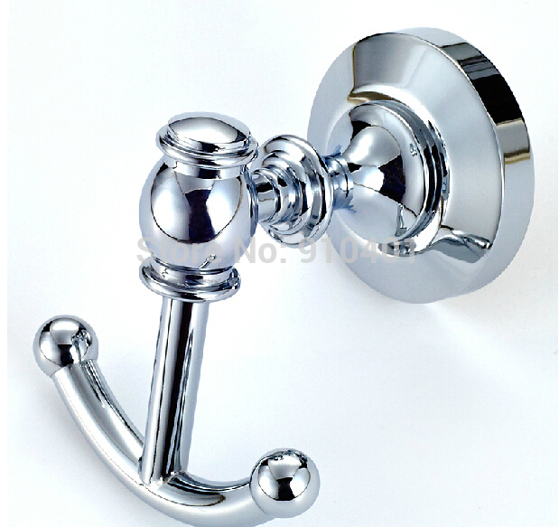 Wholesale And Promotion Chrome Brass Wall Mounted Towel Robe Hooks Dual Clothes Hangers Bathroom Hooks
