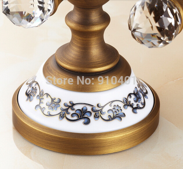 Wholesale And Promotion Crystal Ceramic Style Bathroom Antique Brass Bathroom Hooks Dual Robe Hangers