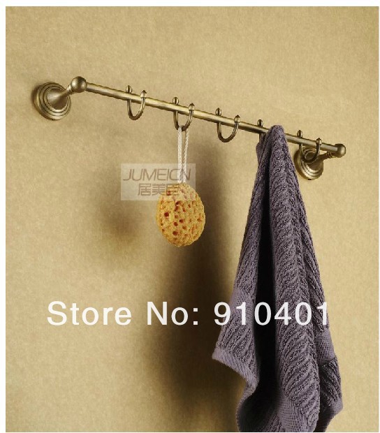Wholesale And Retail Promotion Antique Brass Wall Mounted Bathroom Row Clothes Hooks Towel Holder Hat Hangers