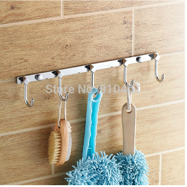 Wholesale And Retail Promotion  Chrome Brass Bathroom Hook & Hangers For Clothes Towel Hat 5 Pegs