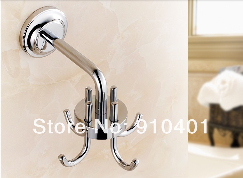 Wholesale And Retail Promotion Chrome Brass Wall Mounted Bathroom Clothes Towel Hooks 4 Function Robe Hangers