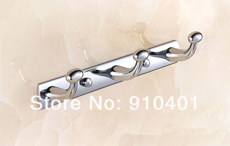 Wholesale And Retail Promotion Chrome Brass Wall Mounted Row Clothes Hooks Towel Hat Hook & Hangers 3 Robe Hook