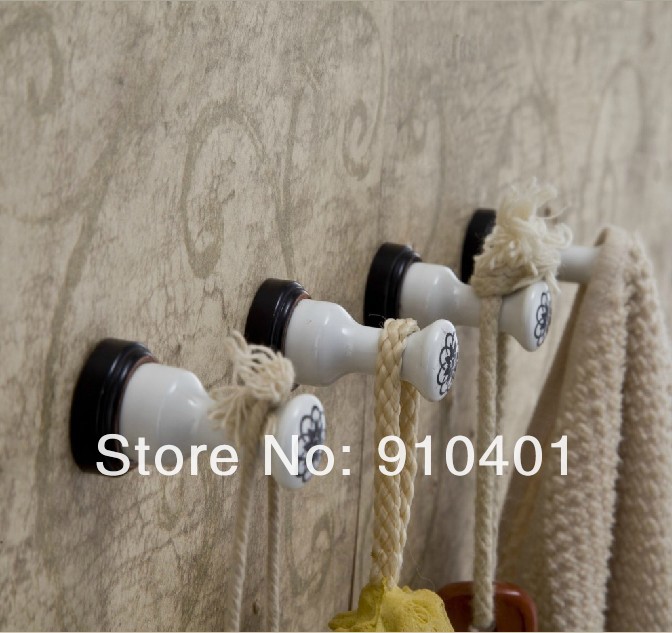 Wholesale And Retail Promotion Elegant Bathroom Accessory Oil Rubbed Bronze Base Hooks & Hangers Ceramic 6 Pegs