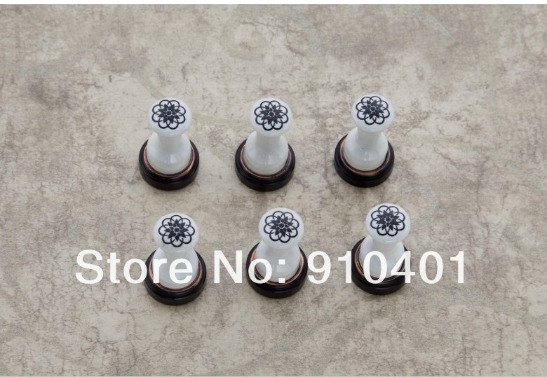 Wholesale And Retail Promotion Elegant Wall Mounted Oil Rubbed Bronze Base Hooks & Hangers Ceramic Flower Peg