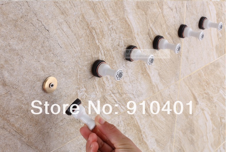 Wholesale And Retail Promotion Elegant Wall Mounted Oil Rubbed Bronze Base Hooks & Hangers Ceramic Flower Peg