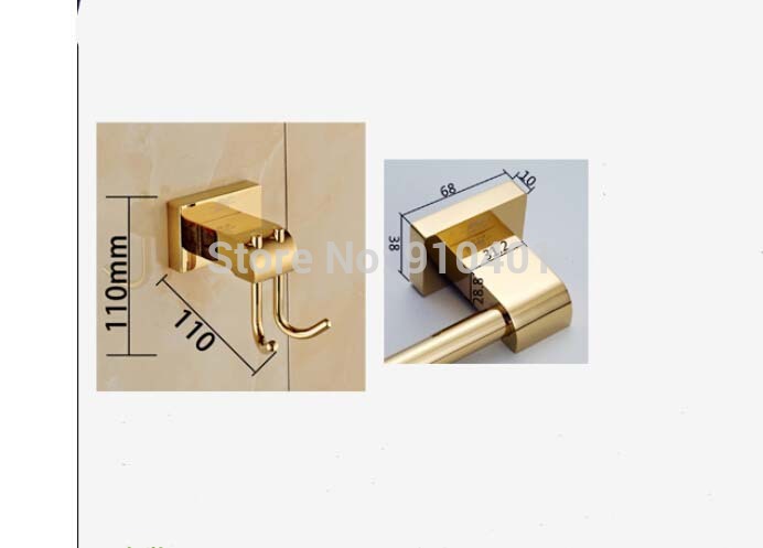 Wholesale And Retail Promotion Golden Brass Square Wall Mounted Bathroom Row Hook Towel Clothes Hat Dual Pegs