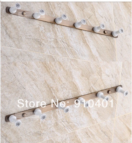Wholesale And Retail Promotion Luxury antique brass ceramic hangers wall mounted towel clothes hangers 6 Pegs