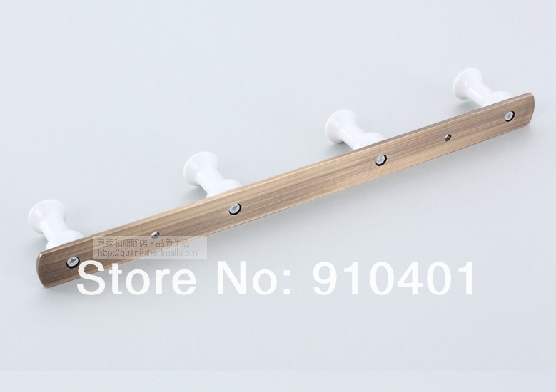 Wholesale And Retail Promotion NEW Antique Brass Bathroom Shower Wall Rack Hooks Towel Coat Hat Ceramic Hangers