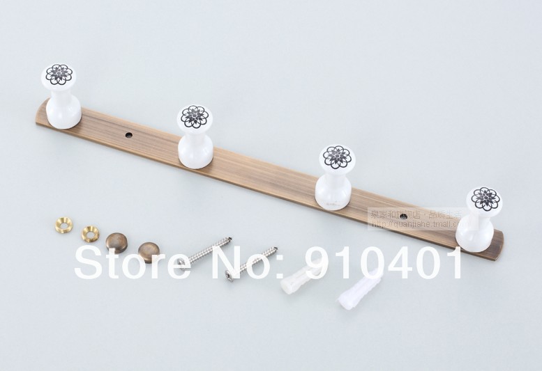 Wholesale And Retail Promotion NEW Antique Brass Bathroom Shower Wall Rack Hooks Towel Coat Hat Ceramic Hangers