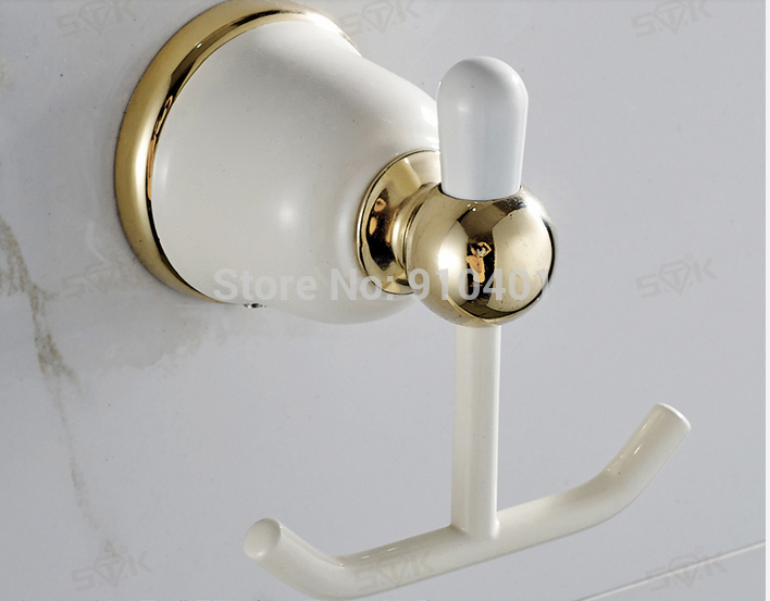 Wholesale And Retail Promotion NEW Bathroom Accessories White Painting Solid Brass Towel Hooks Towel Hangers