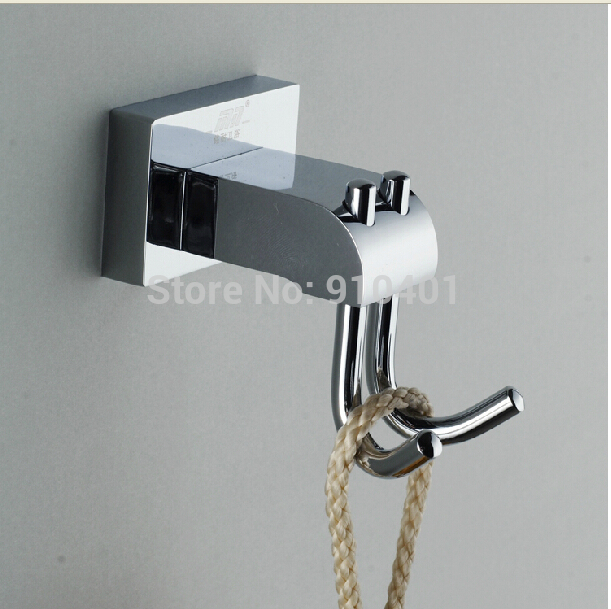 Wholesale And Retail Promotion NEW Chrome Brass Wall Mounted Bathroom Towel Clothes Hat Hooks Dual Robe Hangers