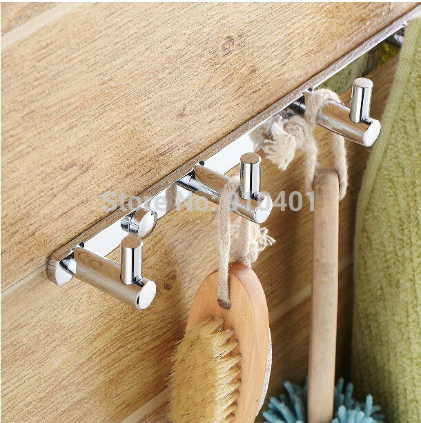 Wholesale And Retail Promotion NEW Chrome Brass Wall Mounted Towel Clothes Hook & Hangers 5 Pegs