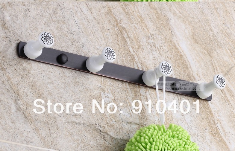 Wholesale And Retail Promotion NEW Elegant Oil Rubbed Bronze Flower Ceramic 4 Pegs Towel Coat Hangers & Hooks