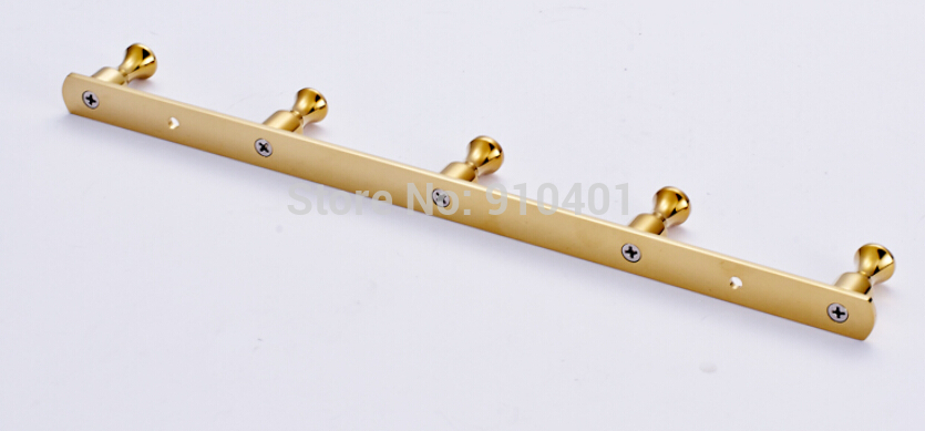 Wholesale And Retail Promotion NEW Golden Brass Wall Mounted Bathroom Towel Hooks Clothes Hat Hangers 5 Pegs