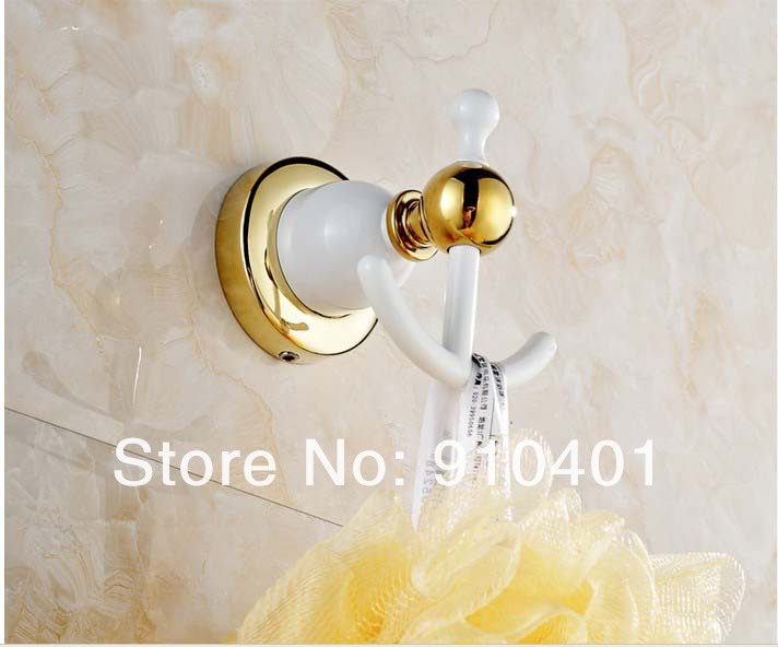 Wholesale And Retail Promotion NEW Luxury Golden Brass Bathroom Towel Coat Hooks Dual Robe Wall Mounted Hangers