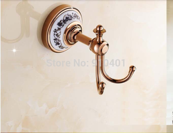 Wholesale And Retail Promotion NEW Rose Golden Brass Wall Mounted Bathroom Hooks Dual Robe Clothes Hook Hangers